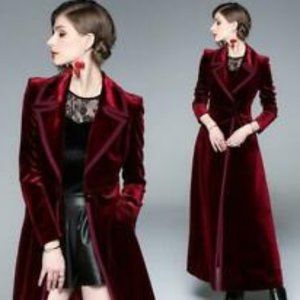 Msquared Women's Red Velvet Maxi Coat